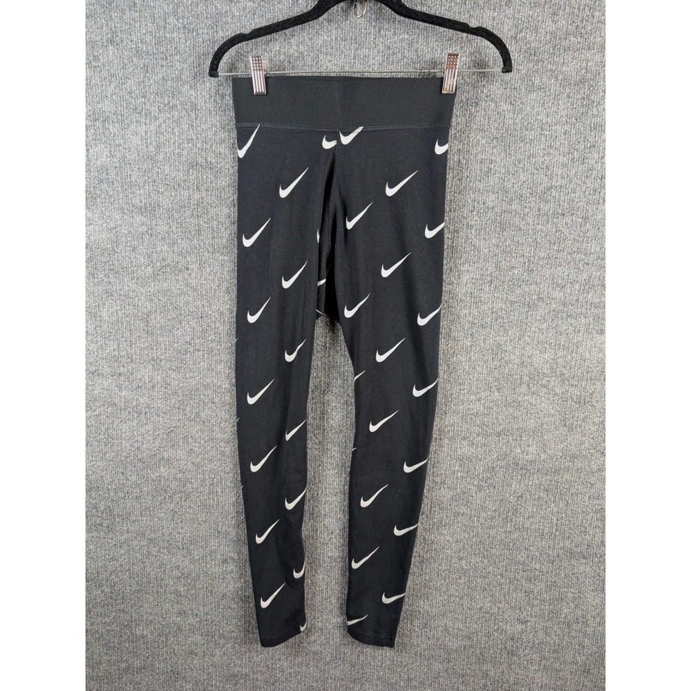 Nike Womens S Leggings Pants All Over Swoosh Print Black Gym Athletic Logo